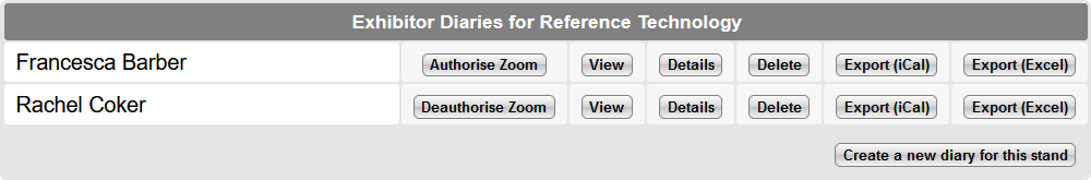 zoom authorisation for the EventReference diary system