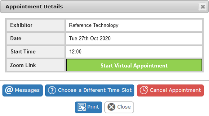 appointment detail containing zoom link via the EventReference diary system